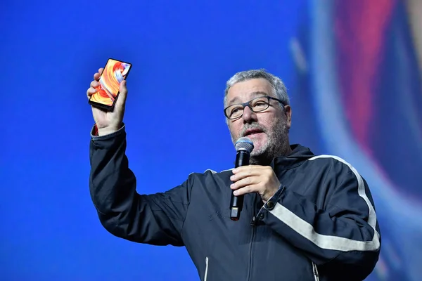 French Designer Philippe Starck Introduces Xiaomi Mix Smartphone Launch Event — Stock Photo, Image
