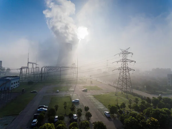 Fumée Est Évacuée Des Cheminées Centrale Électrique Jiangsu Xutang China — Photo