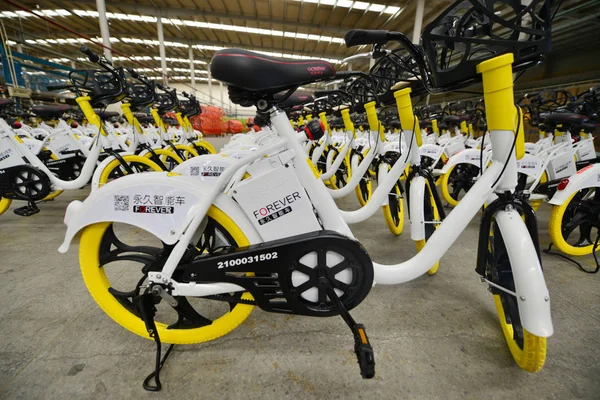 Smart Shared Bikes Des Chinesischen Fahrradherstellers Stehen Einer Fabrik Shanghai — Stockfoto