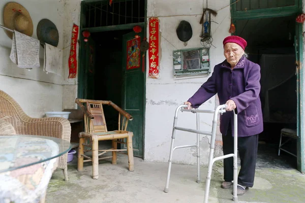 117 Éves Kínai Zhu Zhengshi Legidősebb Személy Chengdu Képen Látható — Stock Fotó