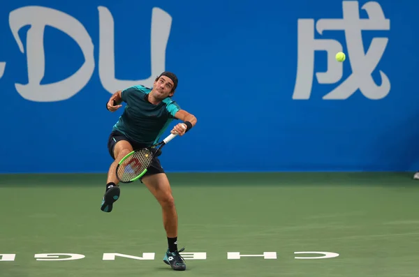 Guido Pella Van Argentinië Teruggegaan Een Schot Tijdens Naar Dominic — Stockfoto