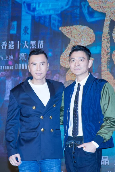 Chanteur Acteur Hongkongais Andy Lau Droite Acteur Donnie Yen Assistent — Photo
