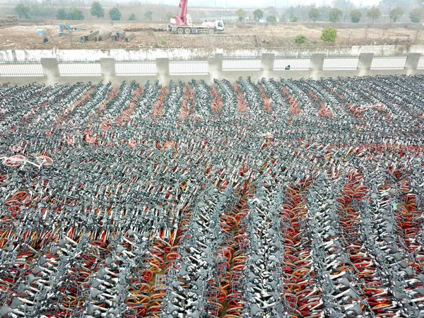 Dans Cette Vue Aérienne Des Milliers Bicyclettes Mobilité Chinoise Sont — Photo