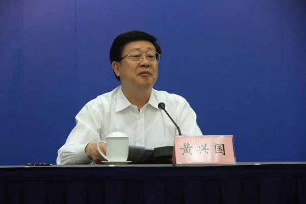 Huang Xingguo Alors Maire Tianjin Assiste Une Conférence Presse Pour — Photo