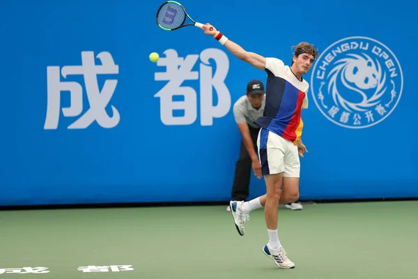 Stefanos Tsitsipas Van Griekenland Teruggegaan Een Schot Marcos Giron Van — Stockfoto