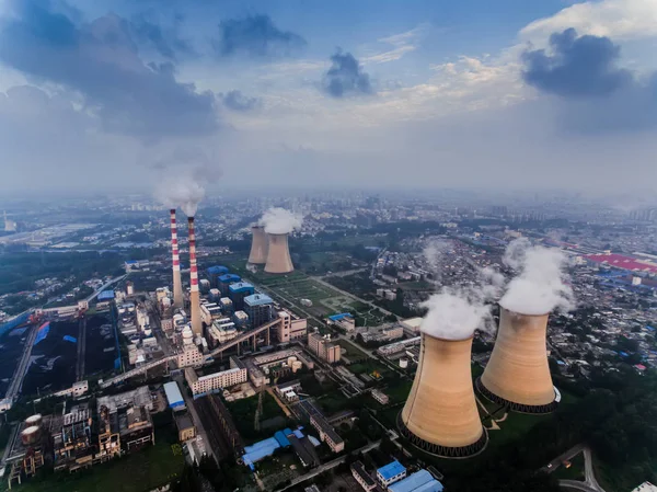 Fumaça Descarregada Chaminés Jiangsu Xutang Power Plant China Datang Corporation — Fotografia de Stock