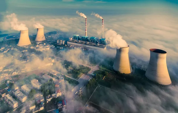 Fumée Est Évacuée Des Cheminées Centrale Électrique Jiangsu Xutang China — Photo