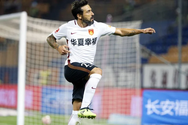 Jogador Futebol Argentino Ezequiel Lavezzi Hebei China Fortune Comemora Depois — Fotografia de Stock