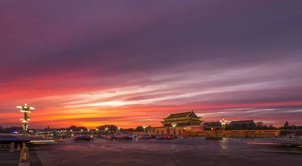 Landschap Van Kleurrijke Zonsondergang Glow Tian Anmen Square Beijing China — Stockfoto