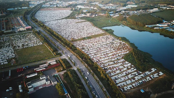 Vista Aérea Coches Nuevos Estacionamiento Ciudad Shenyang Provincia Liaoning Noreste — Foto de Stock