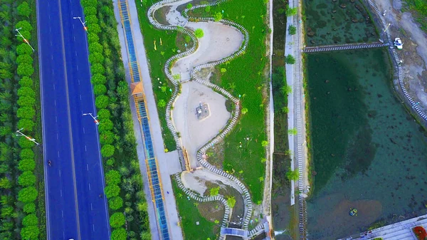 Aerial View Ecological Construction Hejing Section China National Highway 218 — Stock Photo, Image