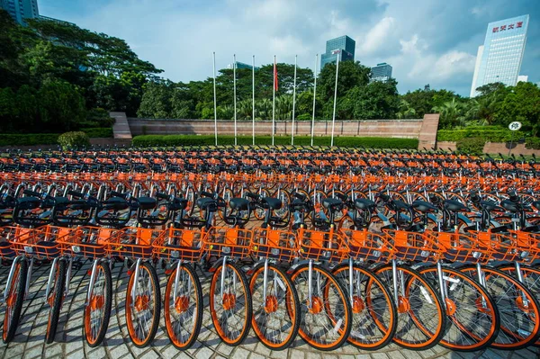Des Vélos Thème Chinois Avec Des Slogans Qui Célèbrent Patrie — Photo