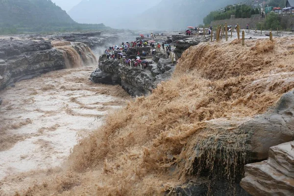 Turista Látogasson Hukou Vízesés Sárga Folyó Megye Linfen Város Észak — Stock Fotó