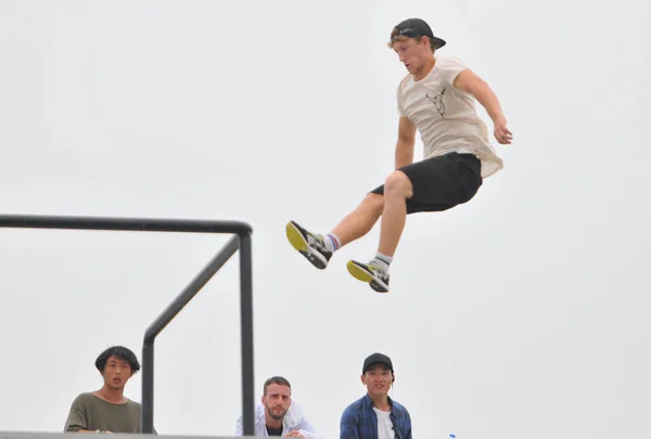 Fan Del Parkour Partecipa Alla Freerun Hefei City Nella Città — Foto Stock