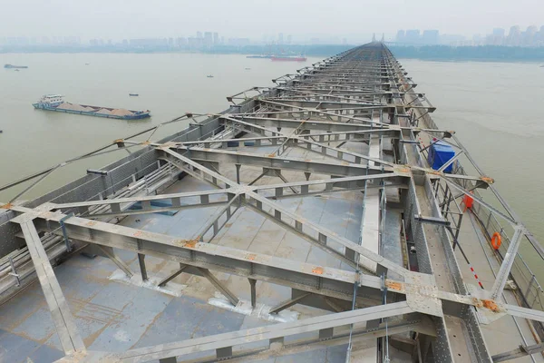 Flygfoto Över Stål Ramen För Nanjing Yangtze River Bron Efter — Stockfoto