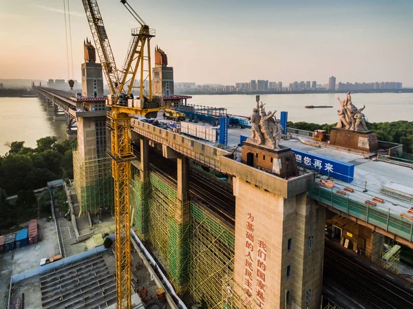 Luchtfoto Van Het Stalen Kader Van Nanjing Yangtze River Bridge — Stockfoto