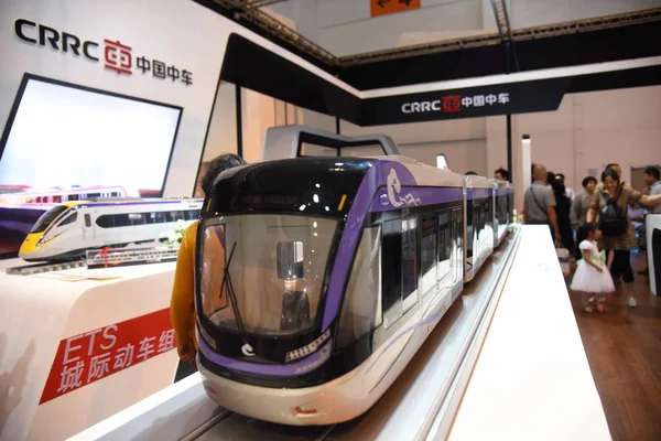Över Modell Tåg Displayen Montern Crrc China Railway Rullande Materiel — Stockfoto