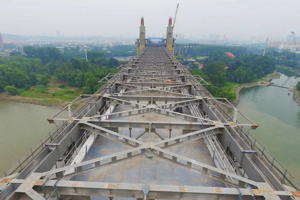 Вид Воздуха Стальной Каркас Нанкинского Моста Через Реку Янцзы После — стоковое фото