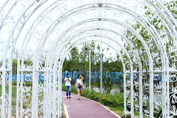 2017年7月30日 浦江郊野公园在中国上海闵行区试运行期间 可以看到游客 — 图库照片
