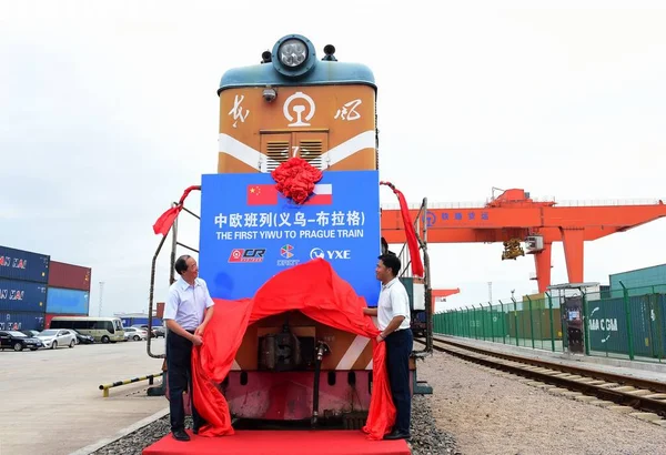 Primer Tren Carga China Railway Express Que Desde Yiwu Praga — Foto de Stock