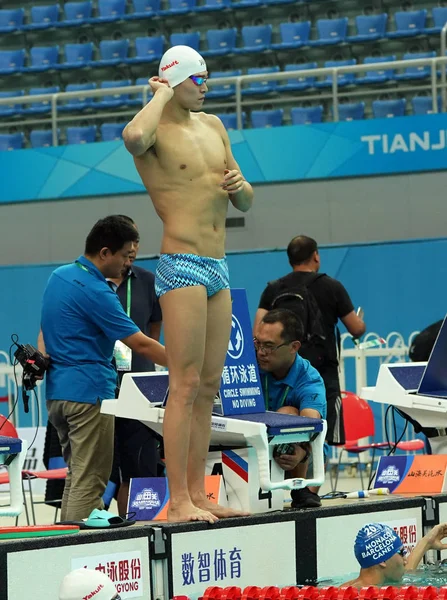 Den Kinesiske Svømmestjernen Sun Yang Deltar Treningsøkt Til Nasjonale Leker – stockfoto