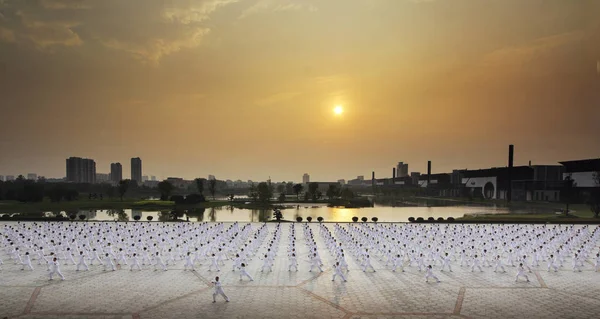 Employees Shandong Dong Jiao Group Practise Tai Chi Mark National — Stock Photo, Image