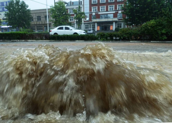 Vue Une Rue Inondée Par Fortes Pluies Causées Par Typhon — Photo