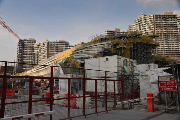 Вид Строительную Площадку Конечной Станции Западный Коулун Гонконгском Участке Скоростной — стоковое фото