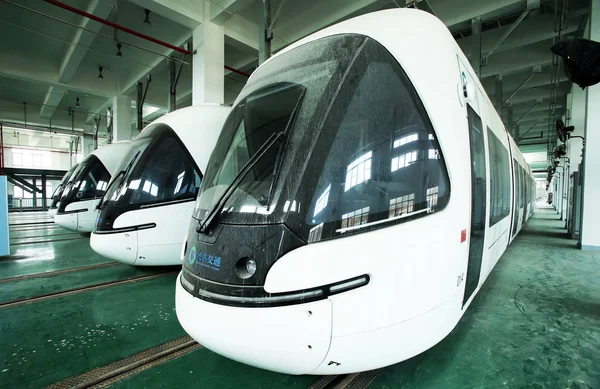Den Optics Valley Quantum Spårvagnar Testas Station Wuhan Stad Centrala — Stockfoto