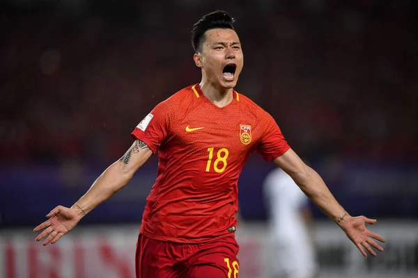 Gao Lin China Comemora Após Marcar Gol Contra Uzbequistão Seu — Fotografia de Stock