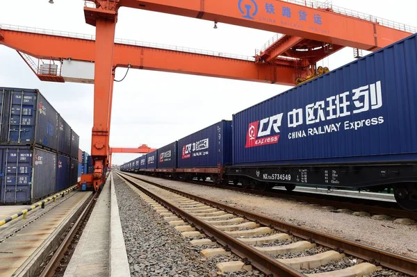 First Freight Train China Railway Express Running Yiwu Prague Pictured — Stock Photo, Image