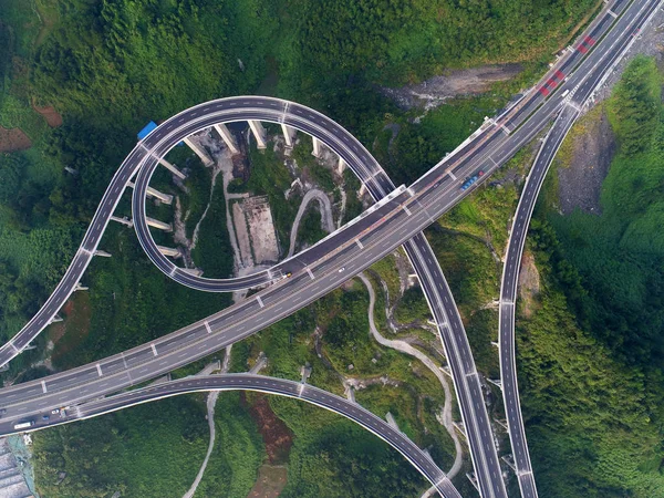 Luftaufnahme Des Autobahnkreuzes Yongshun Jishou Yongji Der Zentralchinesischen Provinz Hunan — Stockfoto
