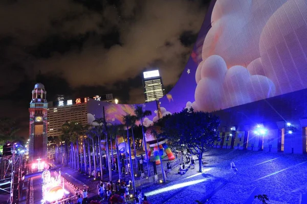 Vista Hong Kong Pulse Light Show Centro Cultural Hong Kong — Fotografia de Stock