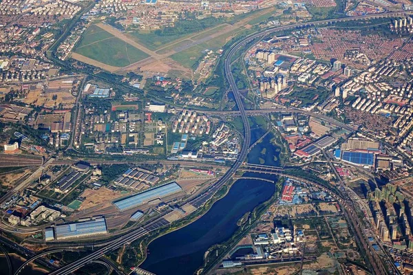 Αεροφωτογραφία Του Κτίρια Και Δρόμους Qingdao Πόλη Επαρχία Shandong Ανατολή — Φωτογραφία Αρχείου