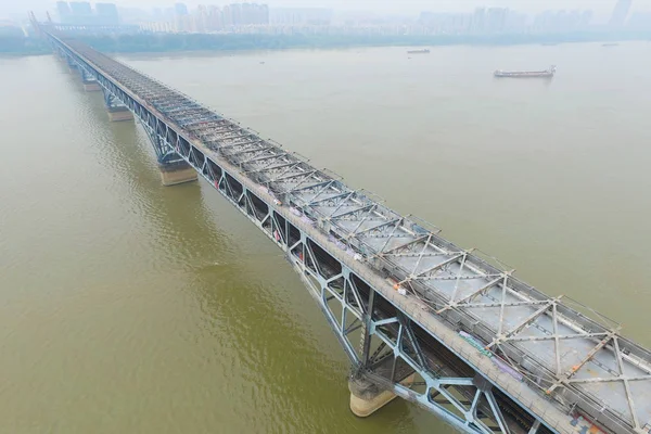 Vue Aérienne Charpente Acier Pont Fleuve Nanjing Yangtze Après Démantèlement — Photo