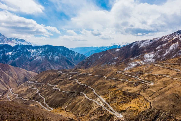 Vista Aérea Nujiang Turns Uma Seção Estrada Sinuosa Com Curvas — Fotografia de Stock