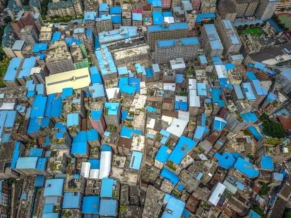 Вид Воздуха Незаконно Построенные Голубые Крыши Построенные Владельцами Квартир Жилых — стоковое фото