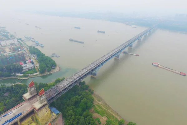 Vista Aérea Estrutura Aço Ponte Rio Nanjing Yangtze Após Piso — Fotografia de Stock