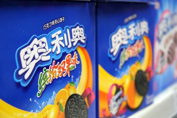 Kartony Sušenky Kraft Foods Jsou Prodej Supermarketu Městě Nantong Východní — Stock fotografie