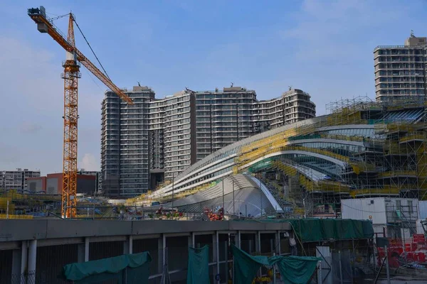2017 日の広州 香港香港エクスプレス鉄道リンク部に西九龍駅の建設サイトのビュー — ストック写真