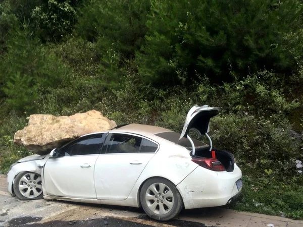 Вид Автомобіль Спустошений Величини Землетрусу Jiuzhaigou Туристів Місті Zhangzha Jiuzhaigou — стокове фото