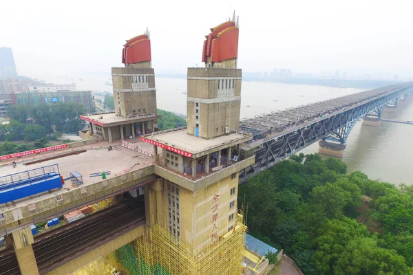 Vista Aérea Del Marco Acero Del Puente Del Río Nanjing —  Fotos de Stock