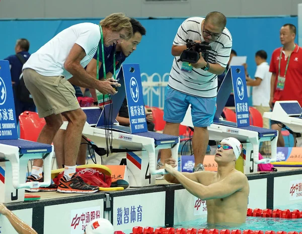 Chińska Gwiazda Pływacki Sun Yang Bierze Udział Sesji Treningowej Dla — Zdjęcie stockowe