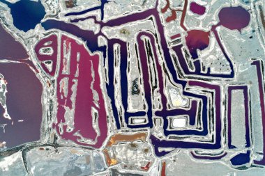 Aerial view of colorful Salt Lake of Yuncheng, world-famous inland salt lake known as 