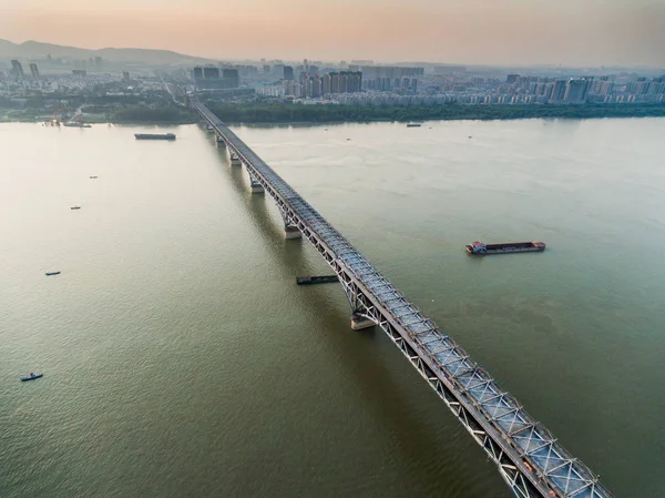 Vista Aérea Del Marco Acero Del Puente Del Río Nanjing — Foto de Stock