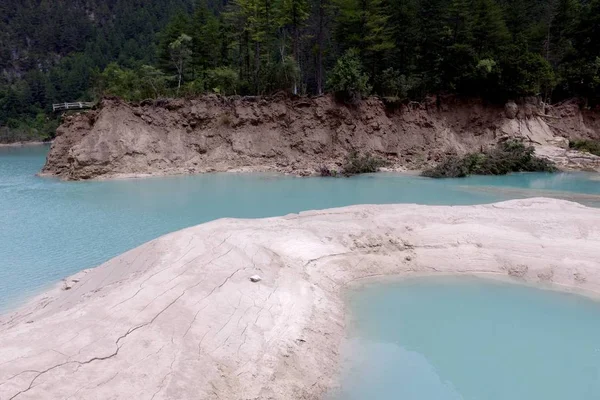 Luftaufnahme Des Ausgetrockneten Funkelnden Sees Jiuzhaigou Tal Nach Dem Erdbeben — Stockfoto