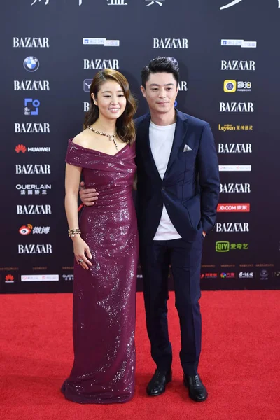 Actriz Taiwanesa Ruby Lin Izquierda Esposo Actor Wallace Huo Posan — Foto de Stock