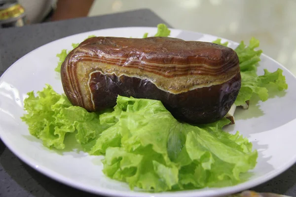 Agate Featuring Shape Piece Braised Pork Brown Sauce Seen Dish — Stock Photo, Image