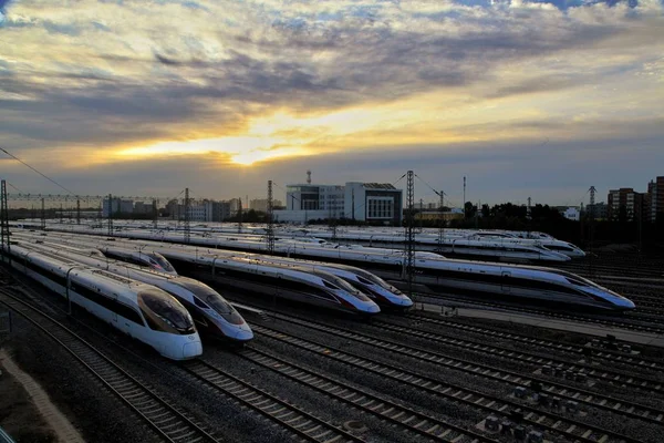 Fuxing Bullet Nagysebességű Vonatok Peking Sanghaj Vasútvonal Jinghu Railway Vannak — Stock Fotó