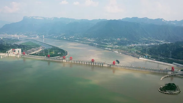 Panoramiczny Widok Zaporę Trzech Przełomów Obsługiwanych Przez China Three Gorges — Zdjęcie stockowe